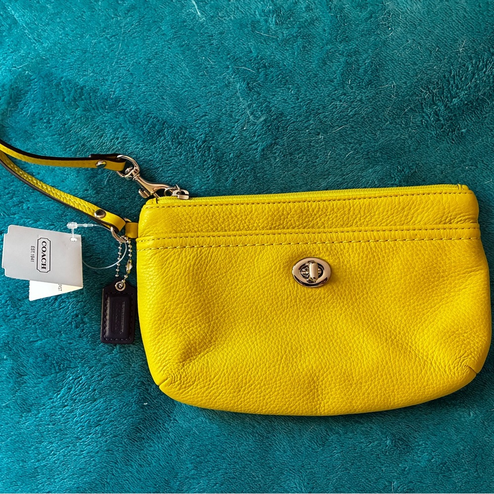 Coach Bright Yellow Leather Wristlet